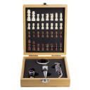 4 piece wine set wit chess set Wood front