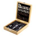 4 piece wine set wit chess set Wood front